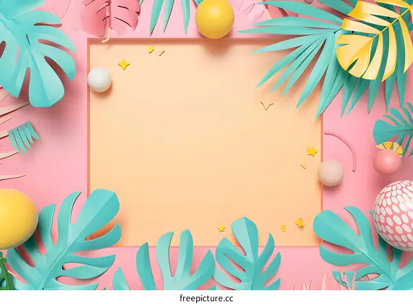 Tropical Summer Leaves Background With Pastel Colors