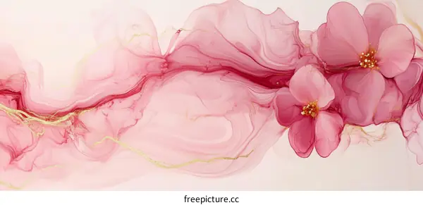 Abstract Pink Flowers with Alcohol Ink Art