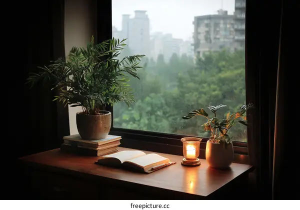 Calm Rainy Day Window View Indoor Still Life
