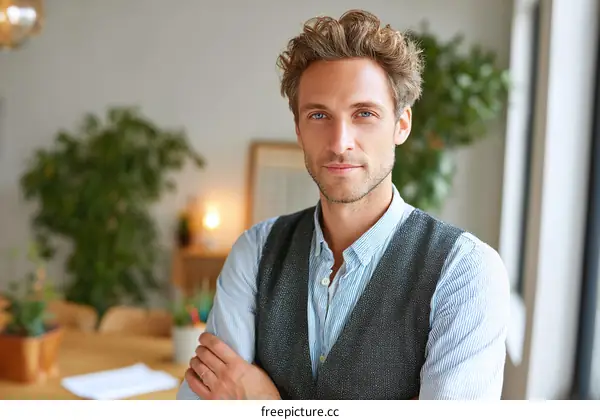 Confident Caucasian Male Portrait in Modern Office Setting