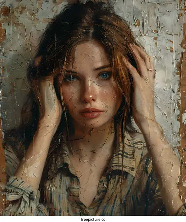 portrait of a young woman with freckles and blue eyes