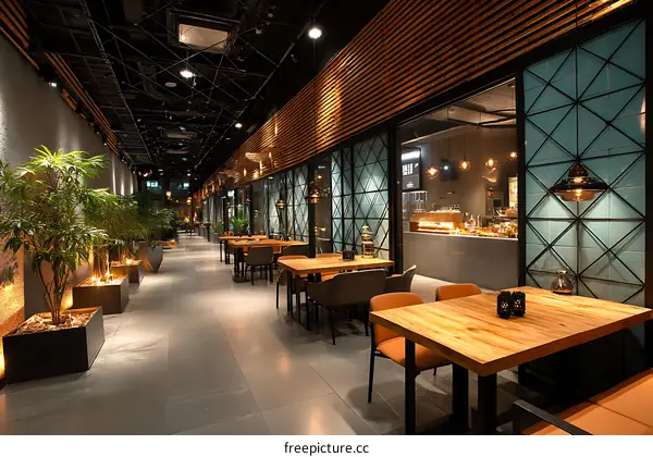 Modern Restaurant Outdoor Seating Area with Plants