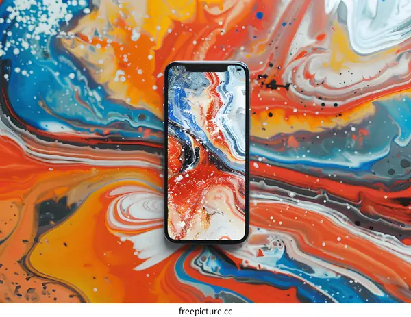 Abstract Art Phone Wallpaper on Liquid Marble Background