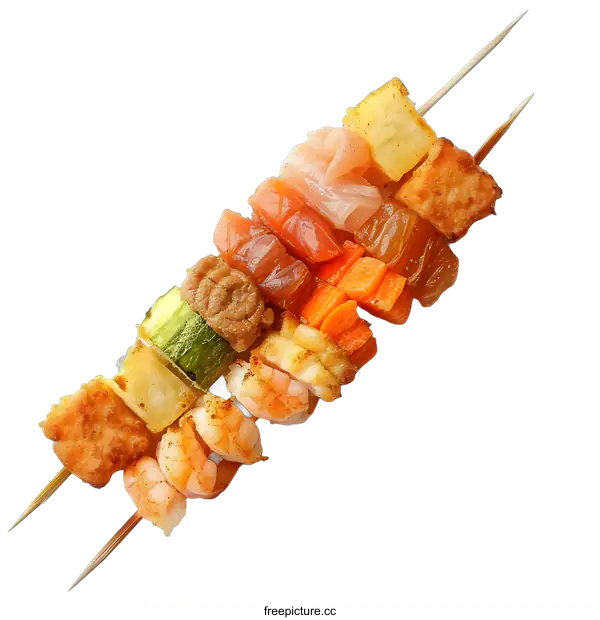 [Transparent Background PNG]Japanese Style Skewer with Shrimp, Salmon, and Vegetables
