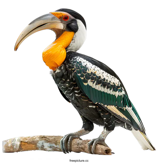 [Transparent Background PNG]A colorful bird with a large beak and a yellow neck wattle