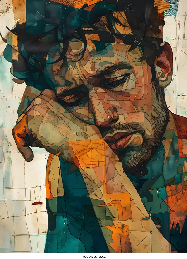 Abstract Portrait of a Man with Sad Expression