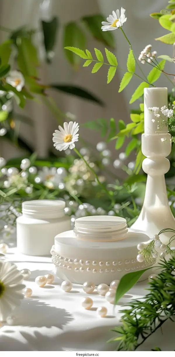 Floral Still Life with Pearls and Candle