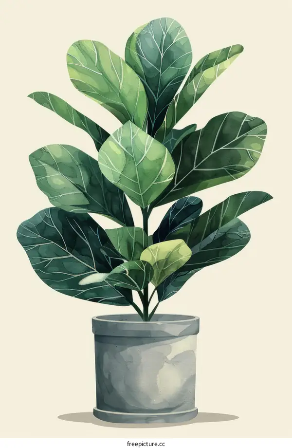 Watercolor Illustration of a Potted Fiddle Leaf Fig