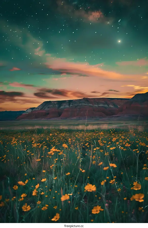 Night Sky Over Field of Wildflowers