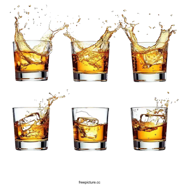 [Transparent Background PNG]Whiskey Glass with Splashing Liquid