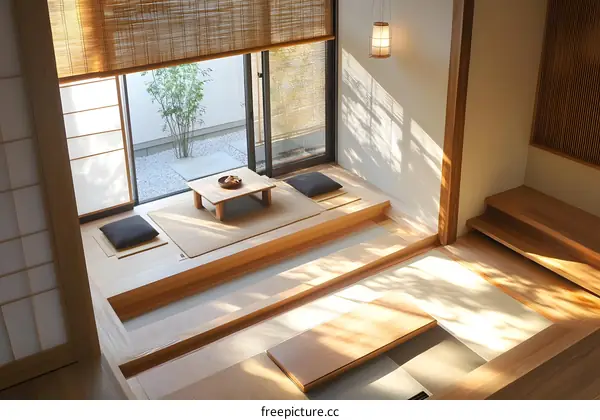 Japanese Style Interior Design with Tatami Mats and Wooden Flooring