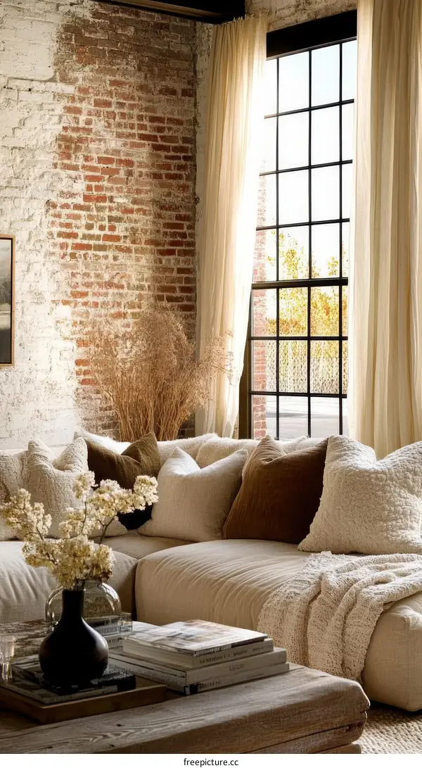 Modern Industrial Living Room with Brick Wall
