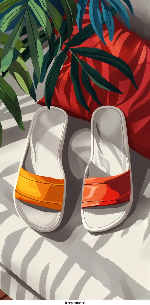 Orange and Red Sandals on the Beach