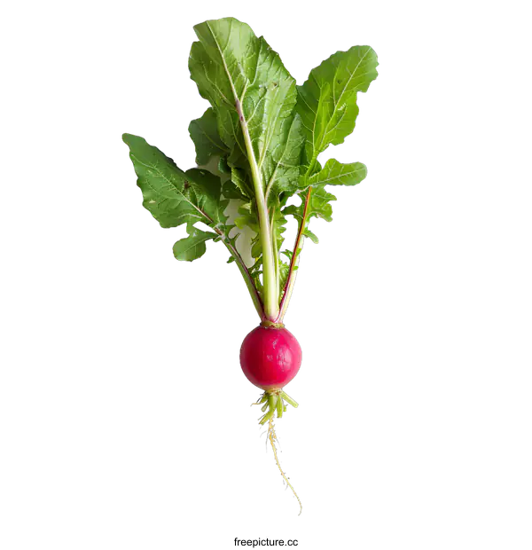 [Transparent Background PNG]Fresh Red Radish with Green Leaves on White Background