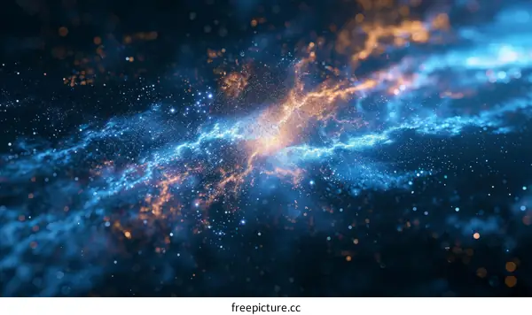 Celestial Lightscape: Blue and Orange Nebular Radiance