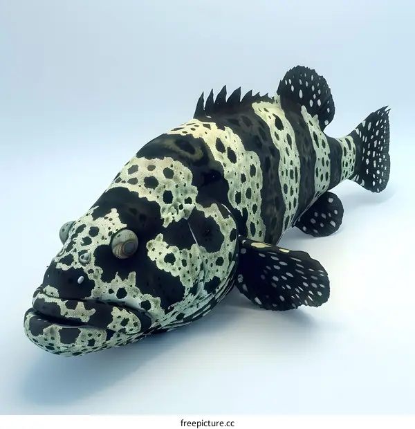 a 3d rendering of a black and white spotted grouper fish