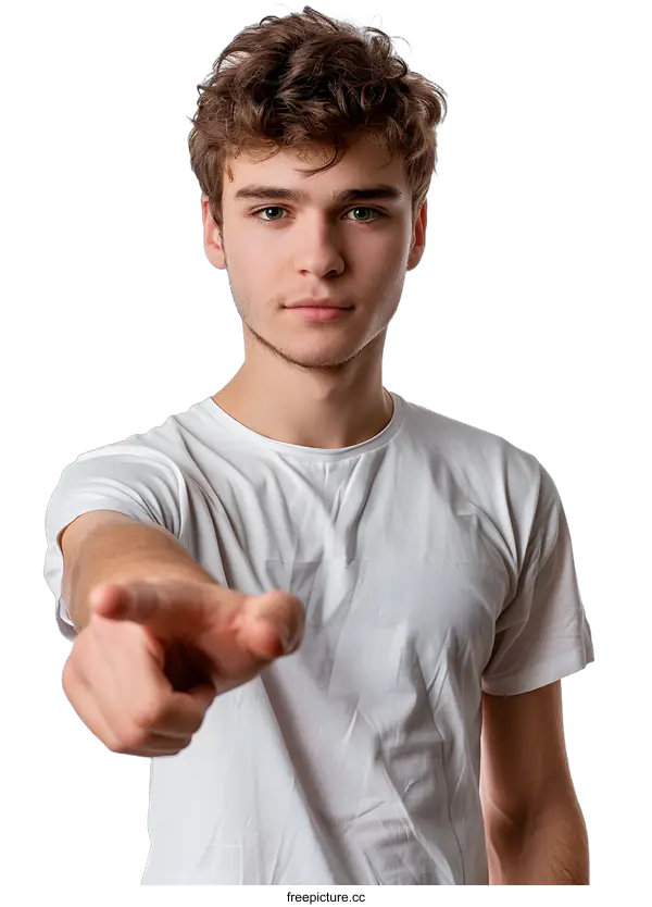 [Transparent Background PNG]Young Man Pointing with Finger to Camera
