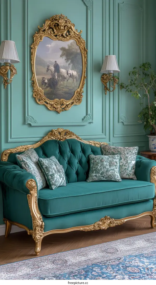 Classic Teal Sofa in an Elegant Room