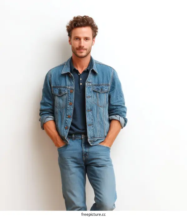 Stylish Casual Man in Denim Jacket and Jeans