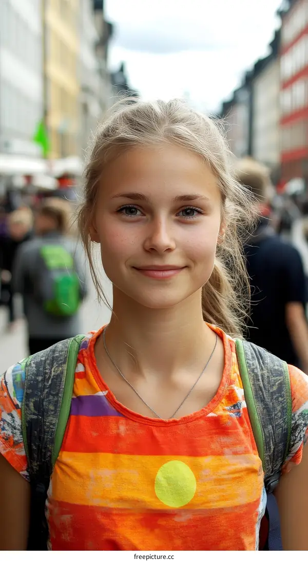 Teenage Girl Smiling Portrait in City Street