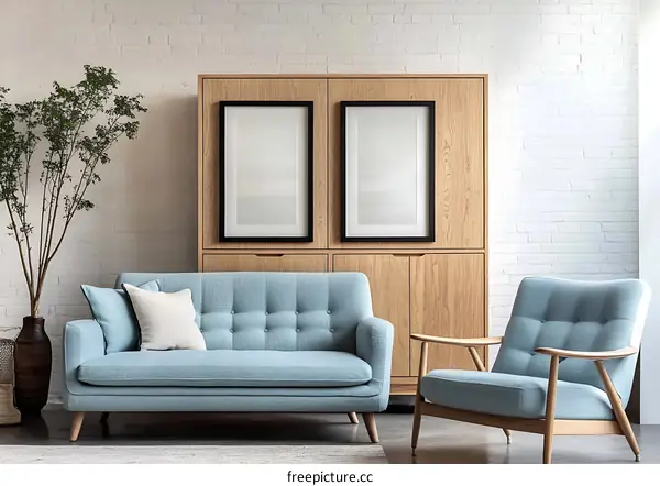 Modern Light Blue Sofa and Armchair Living Room