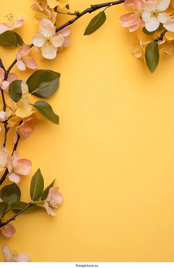 Yellow Background with Flowers on the Side