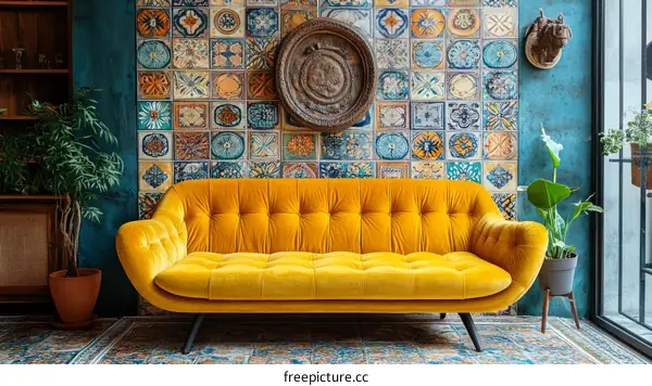 Mustard Yellow Sofa in a Colorful Room