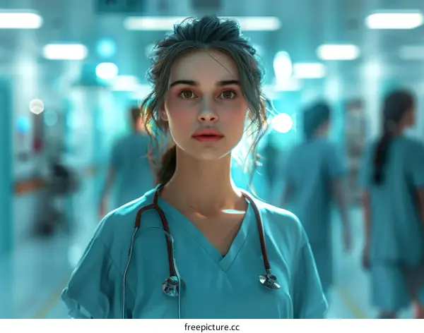 Portrait of a confident female doctor or nurse in a hospital setting