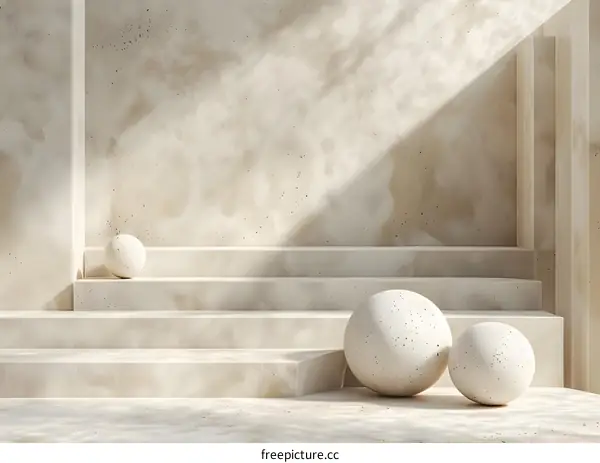 Minimalist Beige Podium with Spheres 3D Rendering