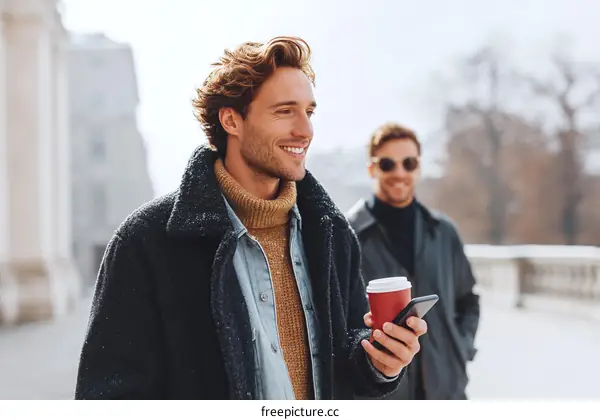 Two men enjoying a coffee break outdoors