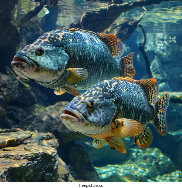 Peacock Bass Swimming in an Aquarium