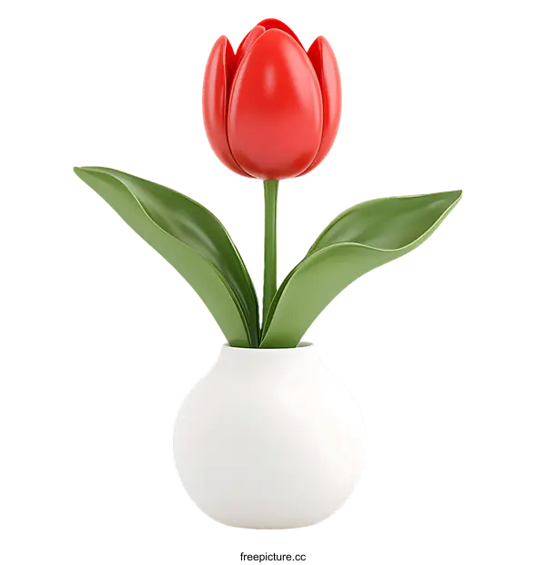 [Transparent Background PNG]3D Red Tulip in White Vase Illustration