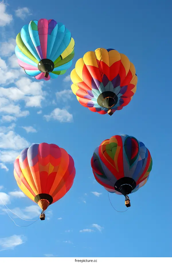 Colorful Hot Air Balloons Floating in Blue Sky
