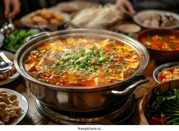 A group of friends gathered around a hot pot, enjoying a meal together