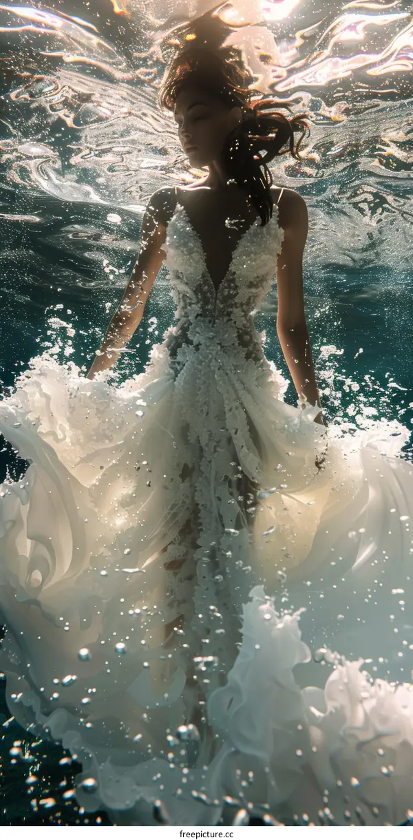 Woman in White Dress Underwater