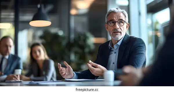 Businessman Leading Meeting Discussion With Colleagues
