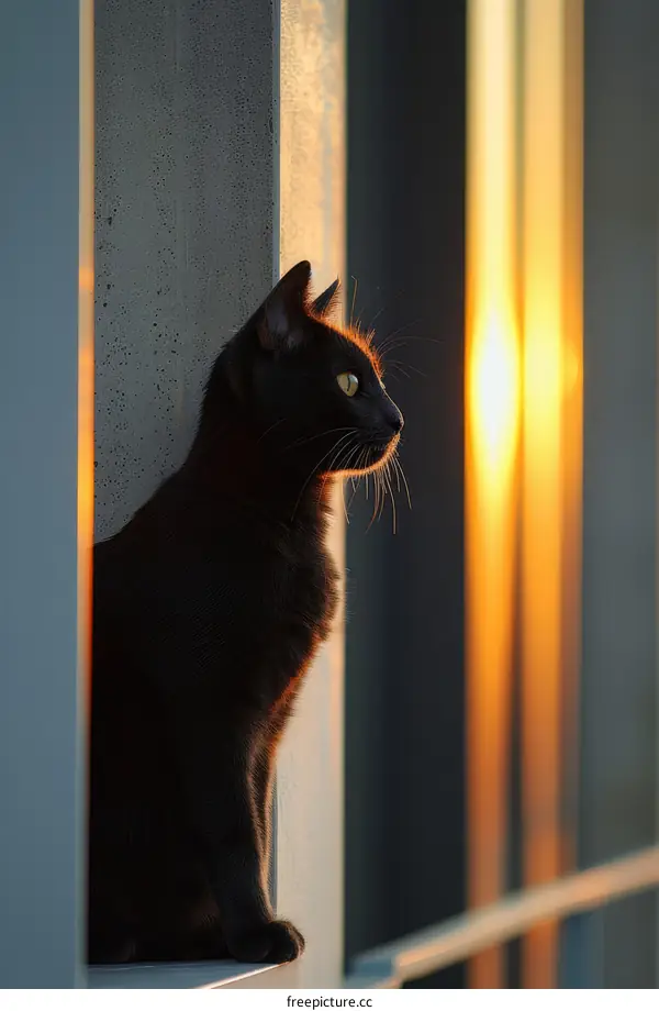 Black Cat Silhouetted Against Sunset