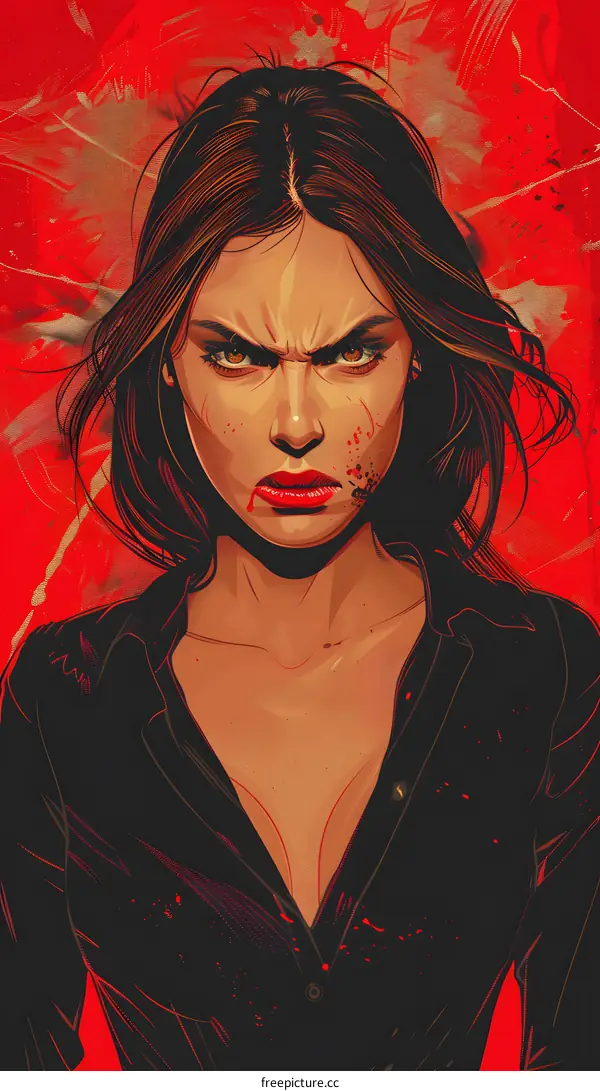 Illustration of a woman with blood on her face
