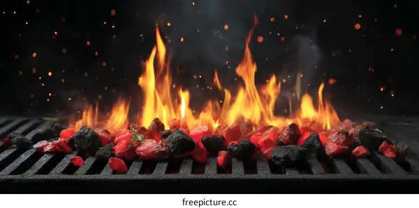 Burning Charcoal Barbecue Grill