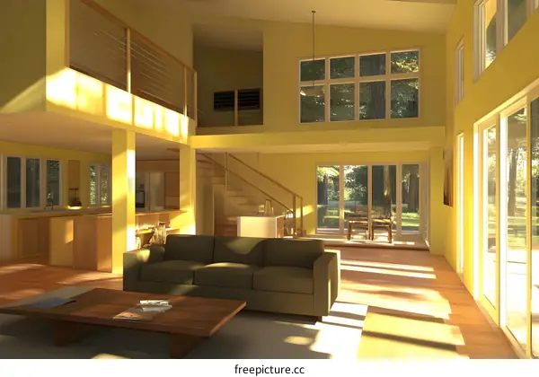 Modern Open Concept Living Room Design with Large Windows and Natural Light