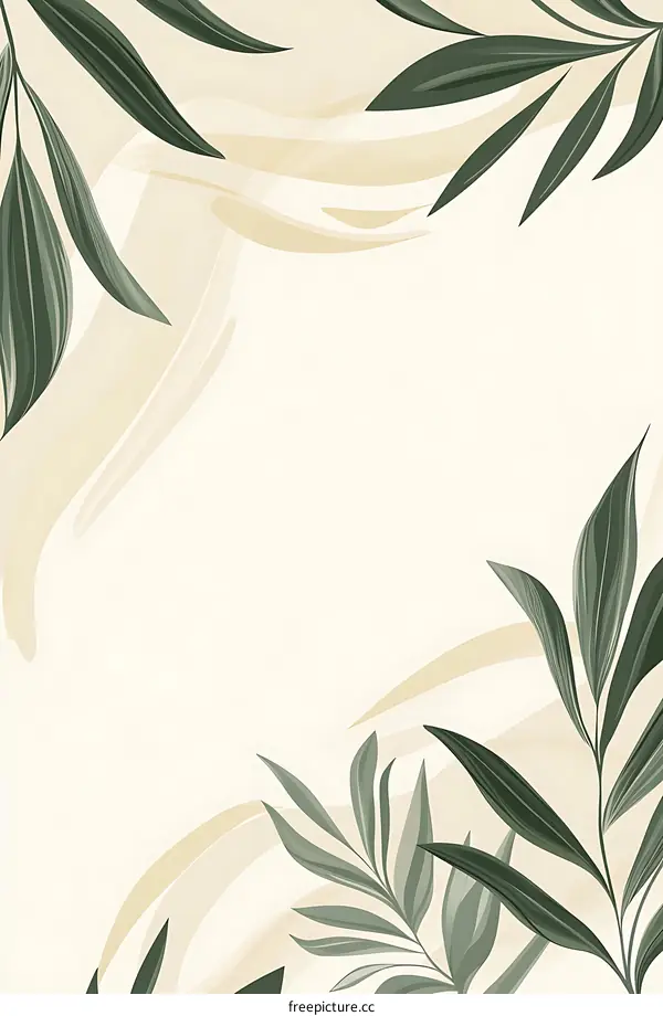 Green Leaves on Beige Background Abstract Illustration