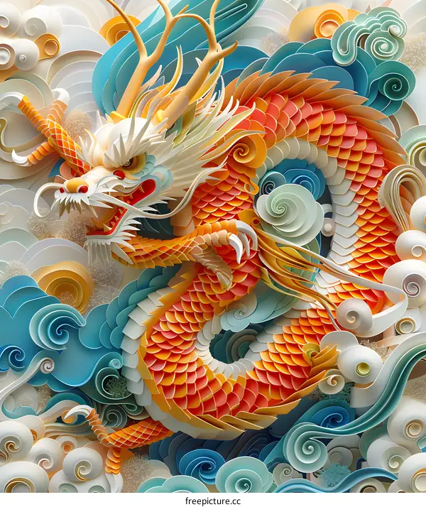 Colorful Chinese Dragon Papercut Illustration
