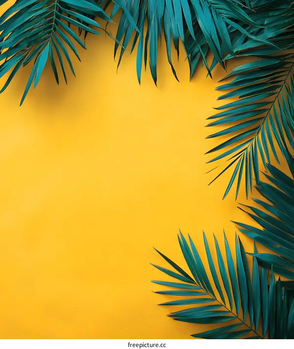 Palm Leaves on Yellow Background