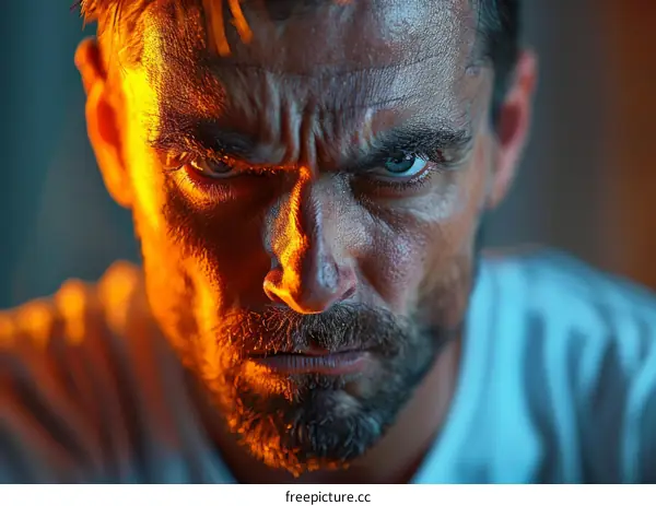 Close-up Portrait of a Caucasian Man with Intense Expression