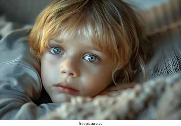 Portrait of a young boy with blond hair and blue eyes