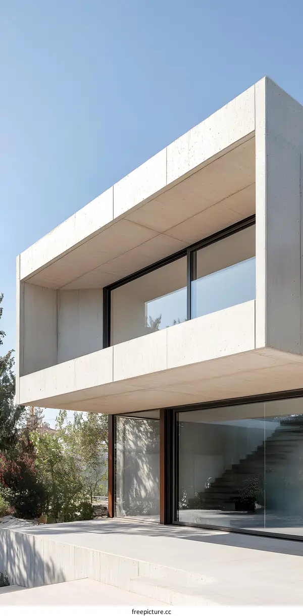 Modern Concrete House with Large Windows and Patio