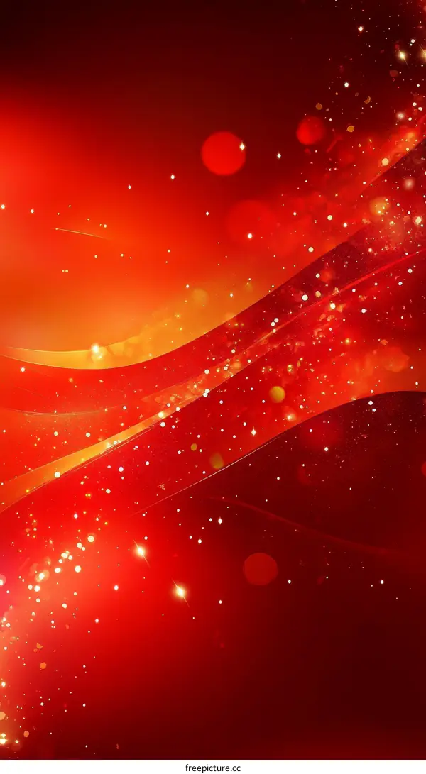 Abstract Red Background with Glittering Particles