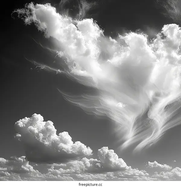 Black and white photo of wispy clouds