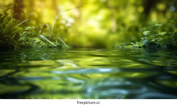 Green plants by the river in the forest