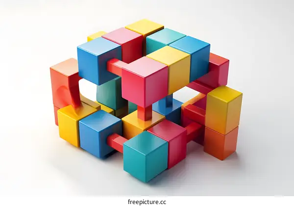 Colorful 3D blocks arranged in a complex interlocking pattern